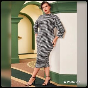 SHEIN Plus Houndstooth Mock Neck Blouson Sleeve Dress *never worn*